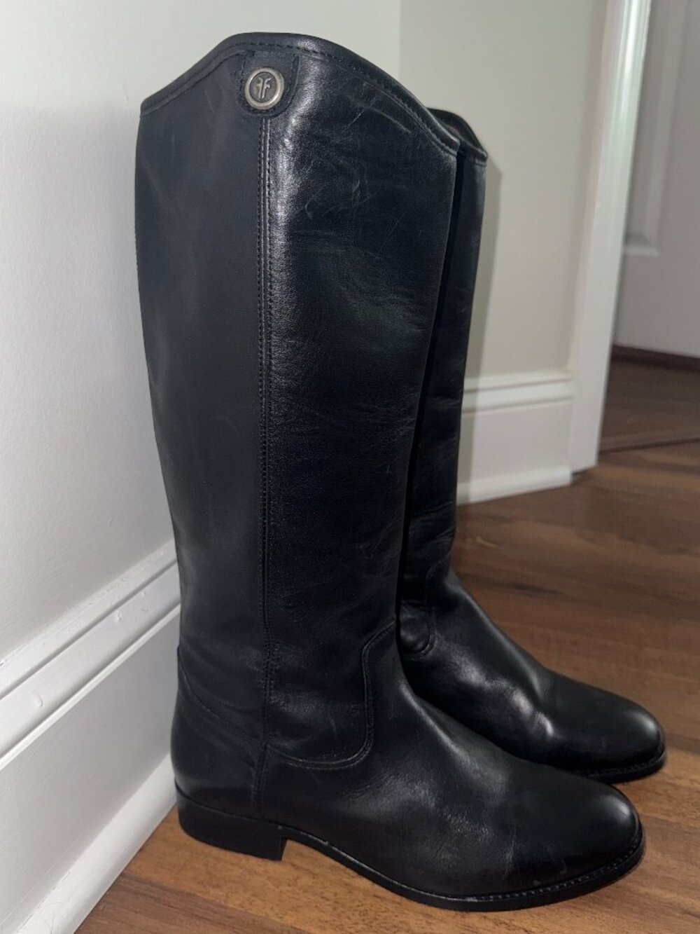 Frye Melissa Button Tall Leather Riding Boots Black 8.5 Wide Shaft